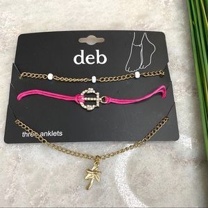 🍭4/$20 DEB jewelry, 3 ankle bracelets